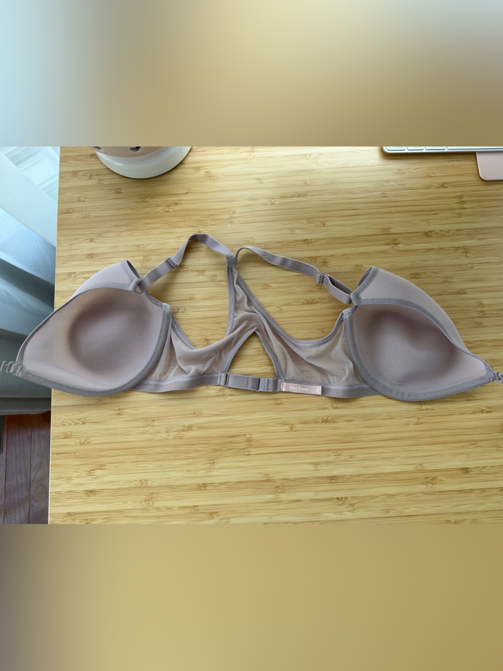 ThirdLove Bare Mesh Front Close Racerback Bra 32F Atmosphere Nude EUC